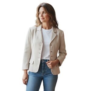 Lauren Ralph Lauren Petite 12P Linen Blazer‎ Button Front Beige Tailored Lined